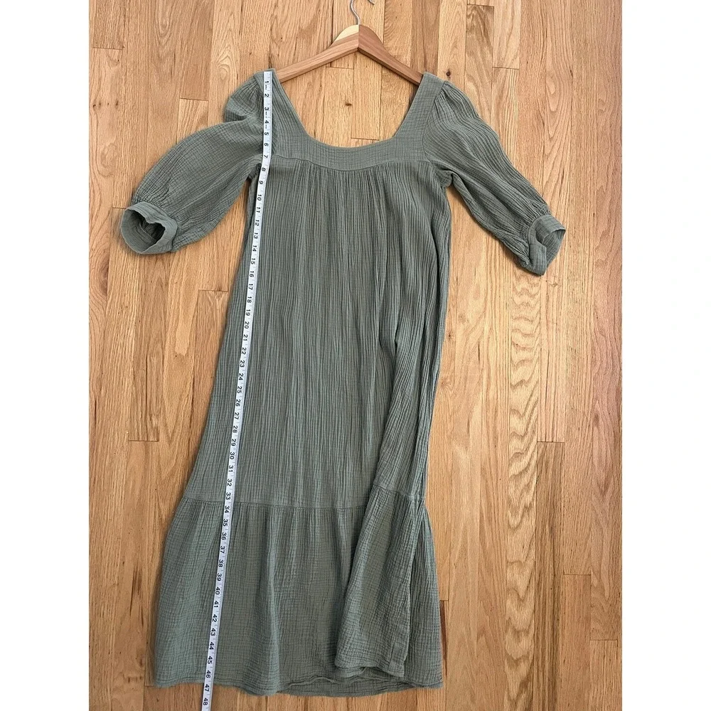 Christy Dawn Bianca Organic Cotton Gauze Midi Dress Sage Green Tiered S - Picture 7 of 9